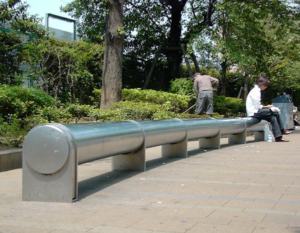 stainless steel bench in Tokyo’s Ikebukuro West Park